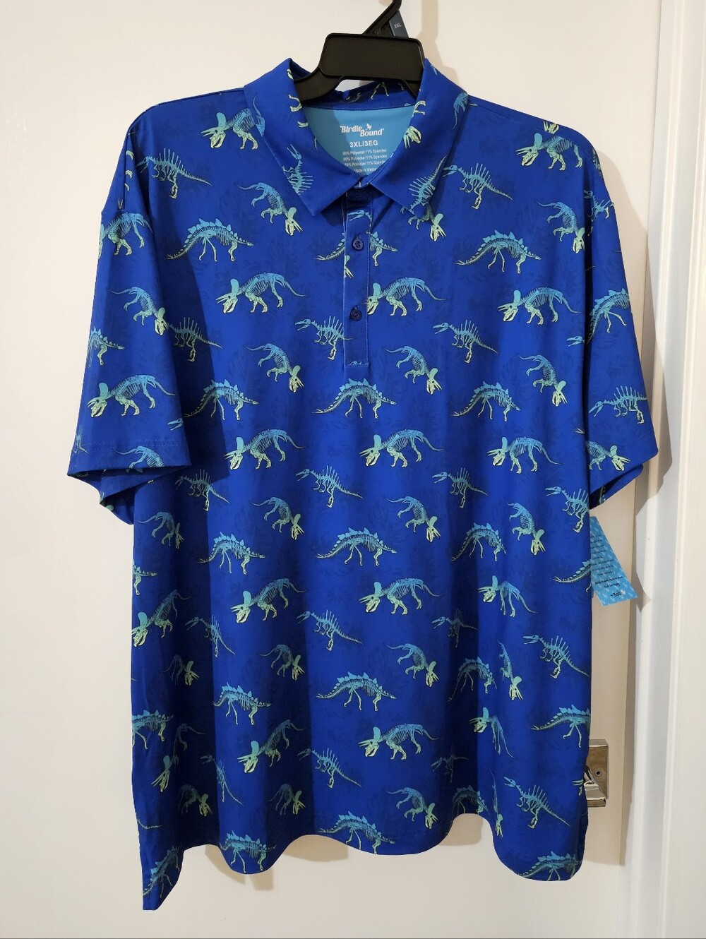 Birdie Bound Mens 3XL Golf Polo Shirt Blue Dinosaur Jurassic Ombre Stretch NWT